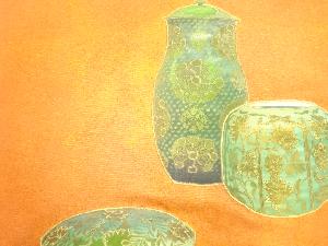 アンティーク　陶器模様刺繍名古屋帯